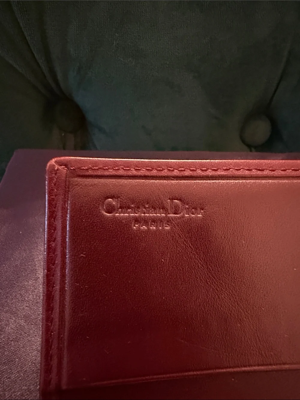 Dior Vintage Trotter Burgundy Continental Kisslock Wallet with Navy Dust Bag